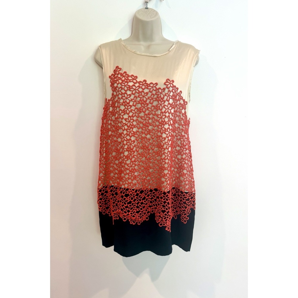 3.1 Phillip Lim 100% Silk Shift Dress Mini Floral Crochet Embroidered US 8 Retro